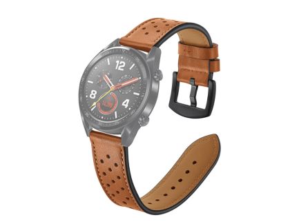 22mm For Huawei Watch GT2e / GT2 46mm Plum Blossom Hole Leather Strap (Brown)