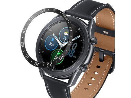 For Samsung Galaxy Watch 3 45mm Smart Watch Steel Bezel Ring, A Version (Black Ring White Letter)