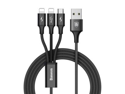 Baseus Braided USB to 2x Lightning / micro USB Cable Black 1m (CAMLL-SU01)