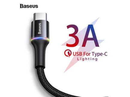 BASEUS CABLE HALO - USB TO TYPE C - 3A 2 METERS (CATGH-C01) BLACK