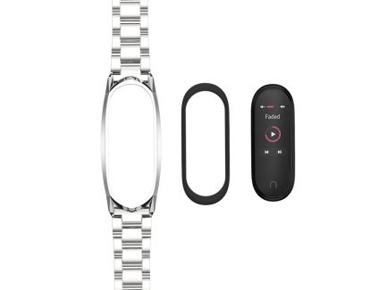 For Xiaomi Mi Band 6 / 5 / 4 / 3 Mijobs Three Beads Metal GT Stainless Steel Replacement Watchband(Silver)