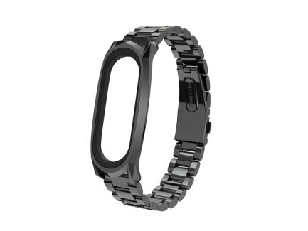 For Xiaomi Mi Band 6 / 5 / 4 / 3 Mijobs Three Beads Metal GT Stainless Steel Replacement Watchband(Black)